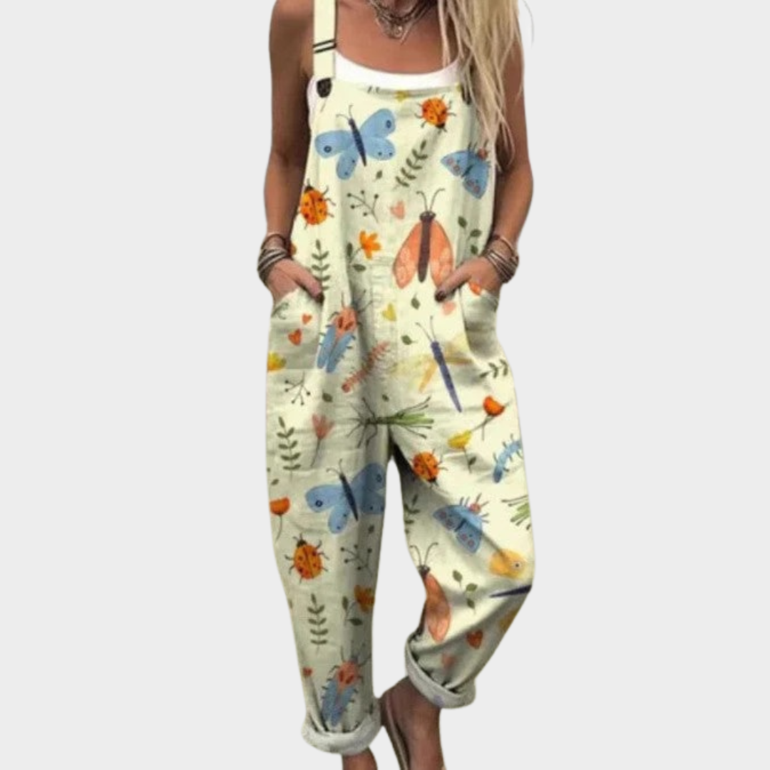 Bekväm mönstrad jumpsuit med vida ben