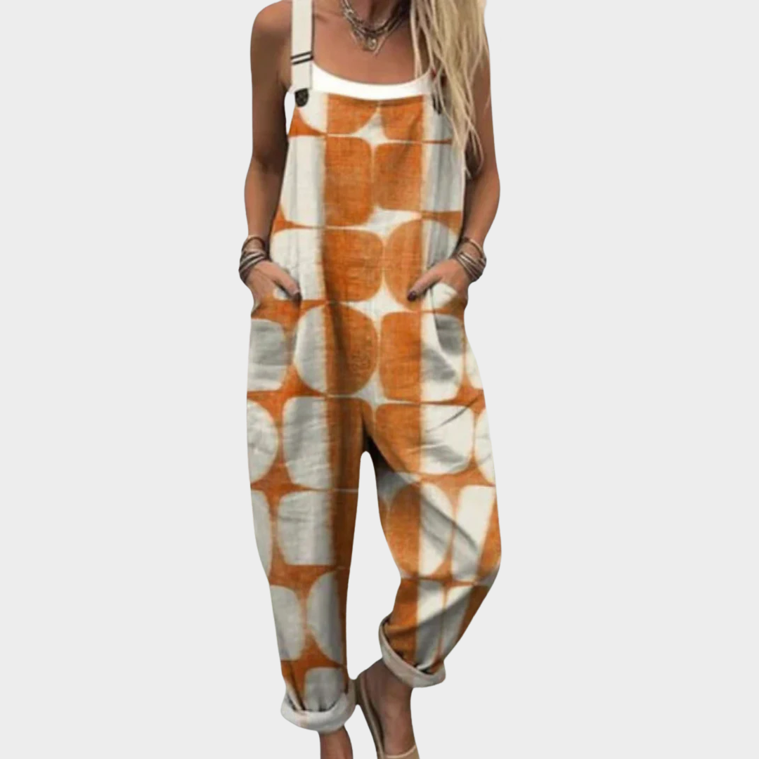 Bekväm mönstrad jumpsuit med vida ben