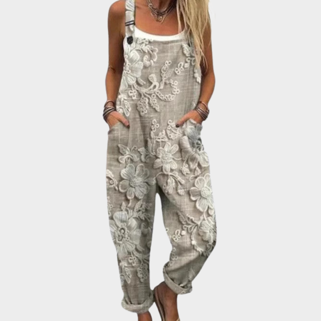 Bekväm mönstrad jumpsuit med vida ben