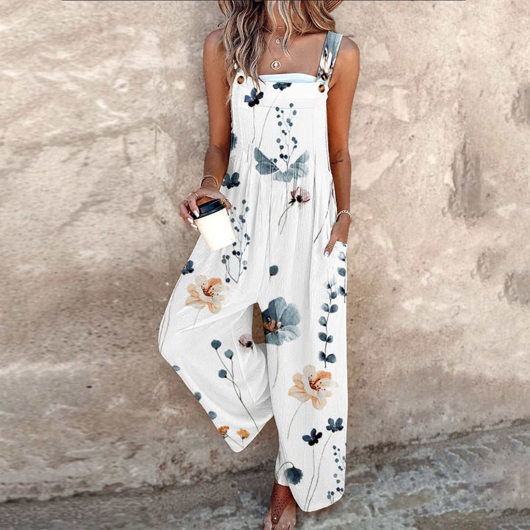 Bekväm mönstrad jumpsuit med vida ben