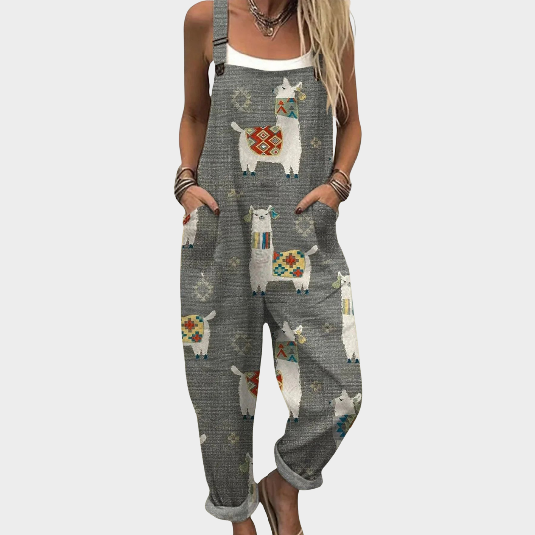 Bekväm mönstrad jumpsuit med vida ben