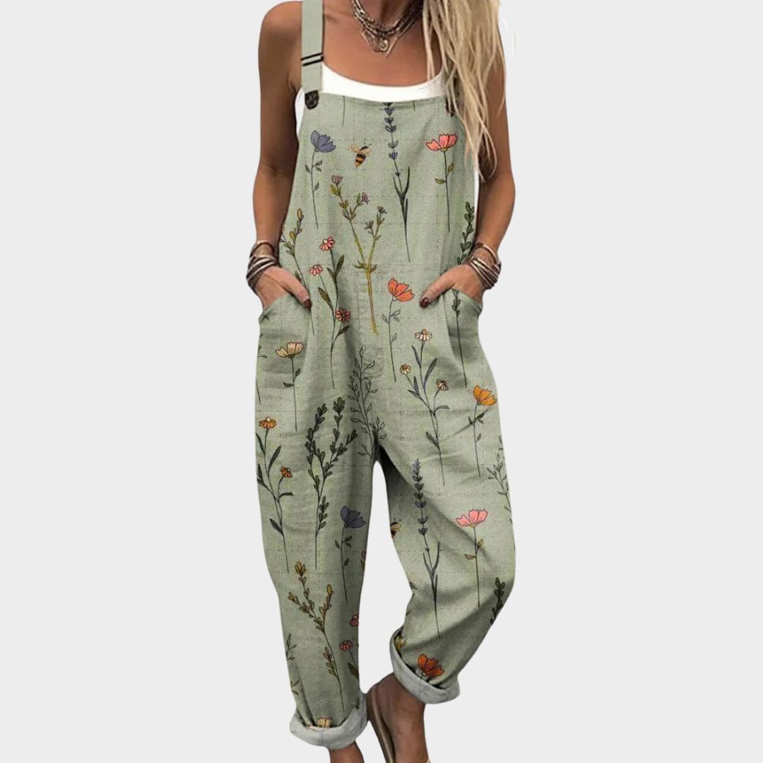 Bekväm mönstrad jumpsuit med vida ben