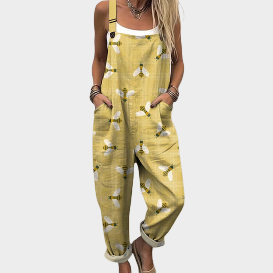 Bekväm mönstrad jumpsuit med vida ben