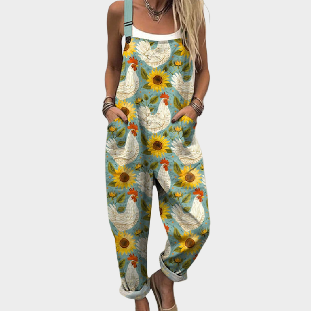 Bekväm mönstrad jumpsuit med vida ben