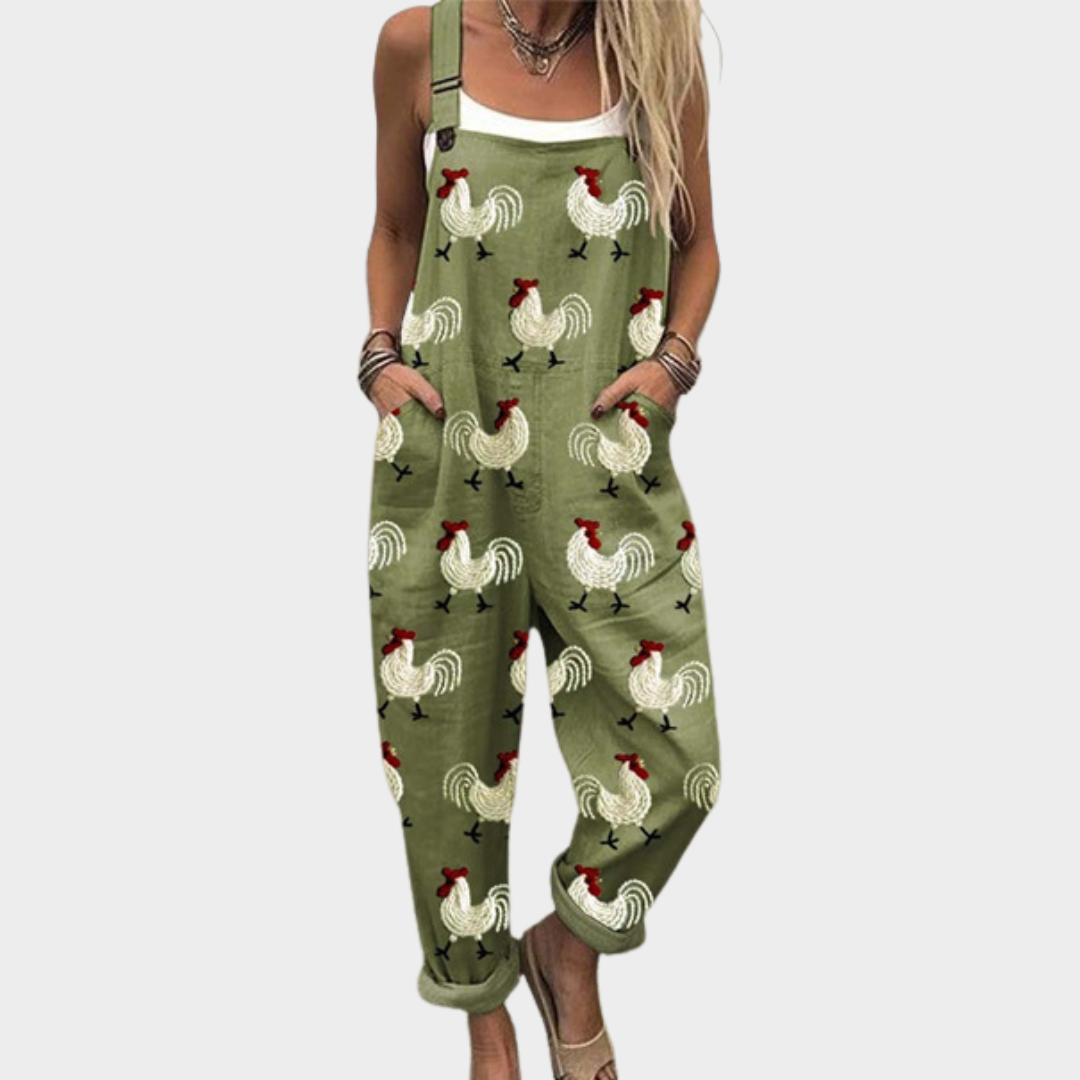 Bekväm mönstrad jumpsuit med vida ben
