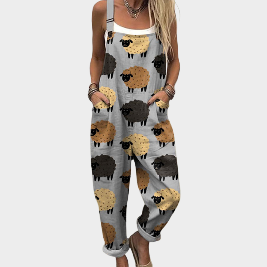Bekväm mönstrad jumpsuit med vida ben