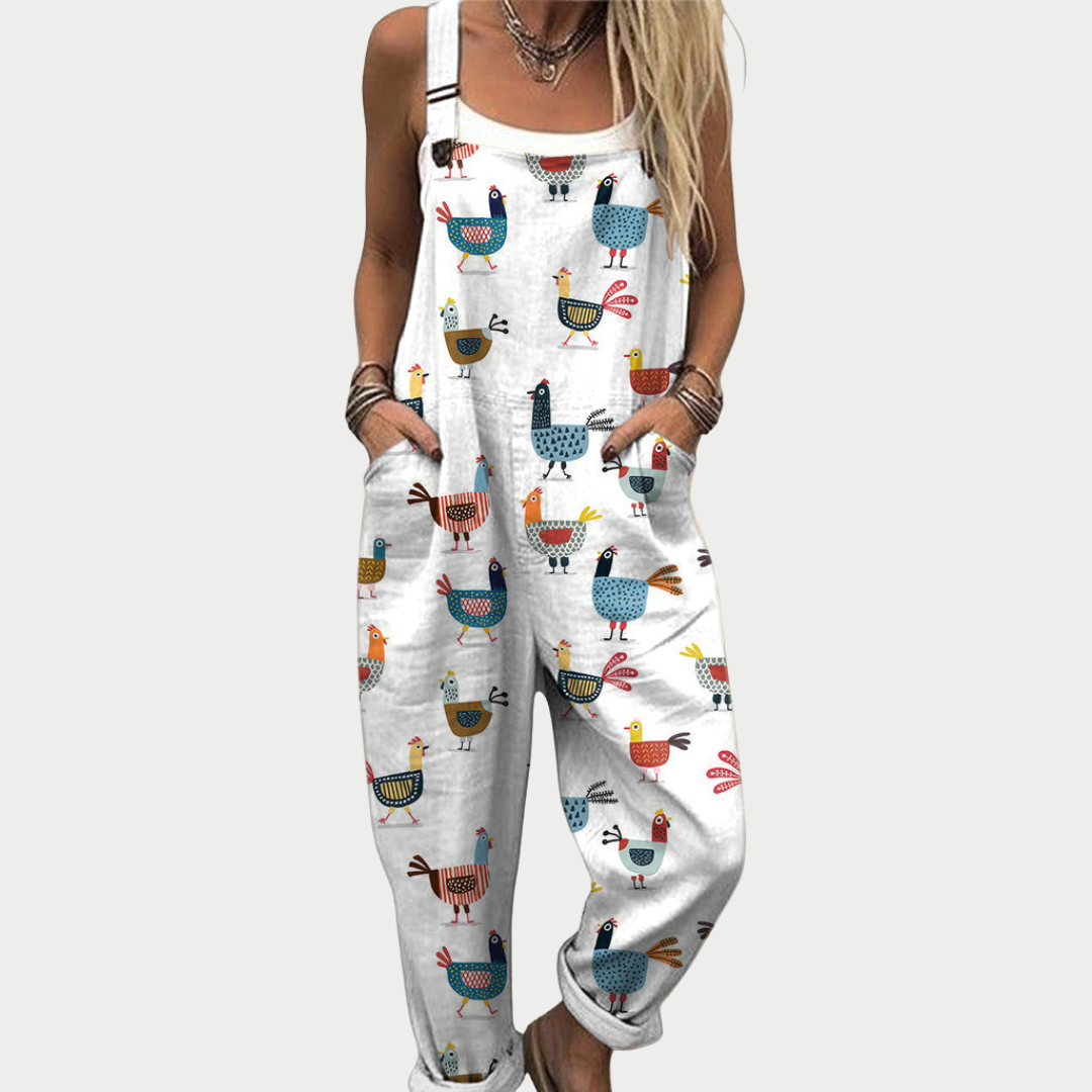 Bekväm mönstrad jumpsuit med vida ben