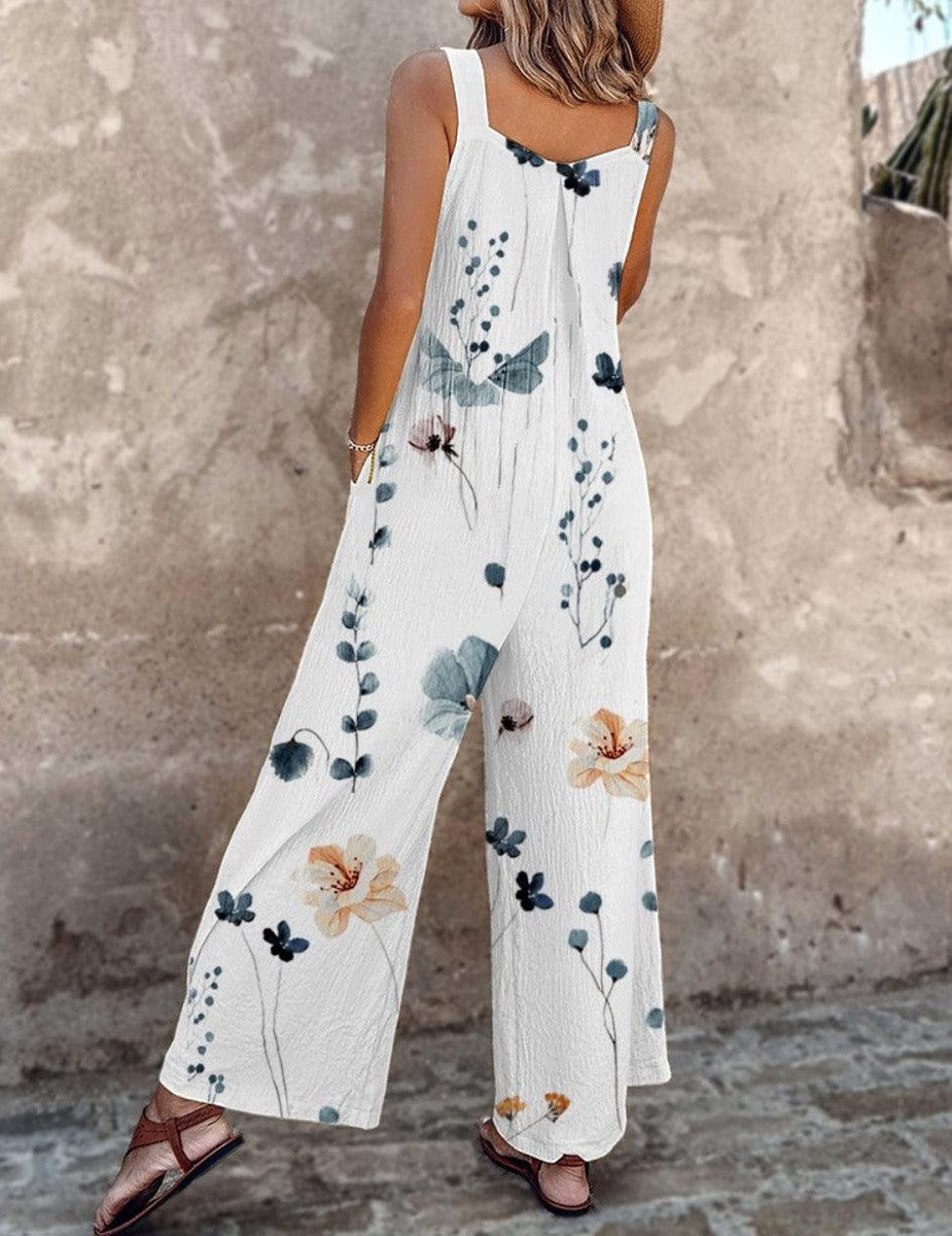 Bekväm mönstrad jumpsuit med vida ben