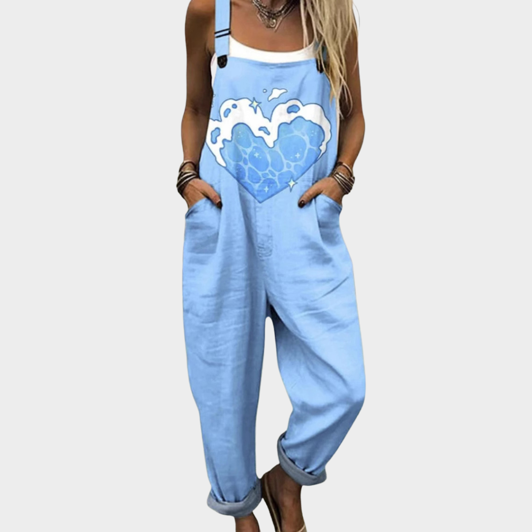 Bekväm mönstrad jumpsuit med vida ben