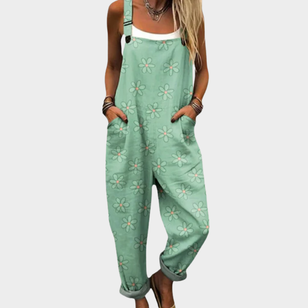 Bekväm mönstrad jumpsuit med vida ben