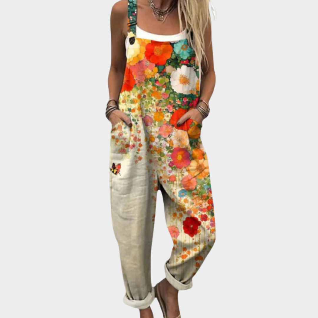 Bekväm mönstrad jumpsuit med vida ben