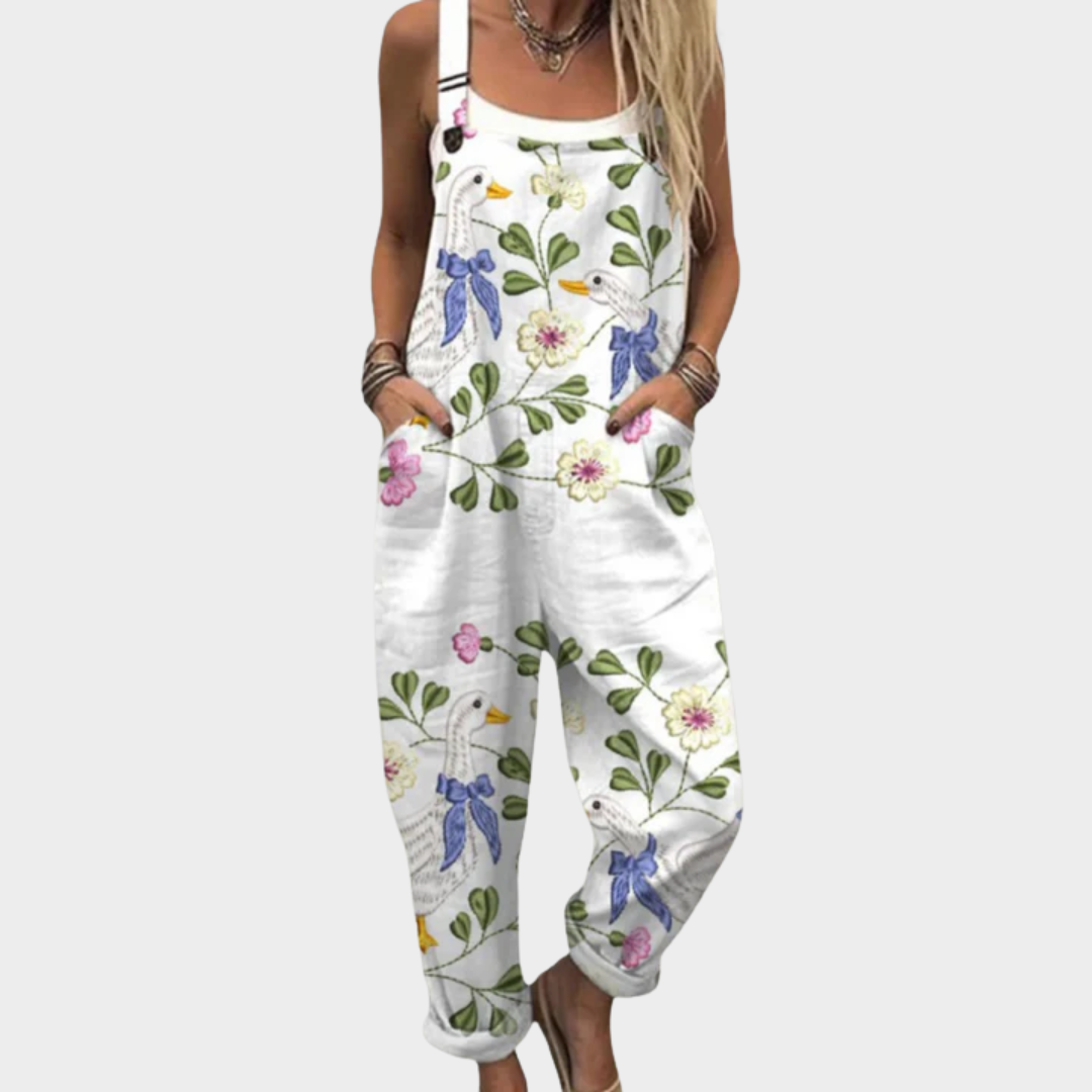 Bekväm mönstrad jumpsuit med vida ben