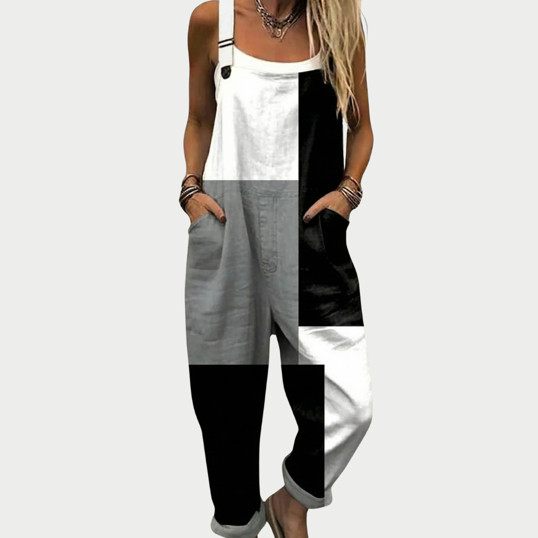 Bekväm mönstrad jumpsuit med vida ben