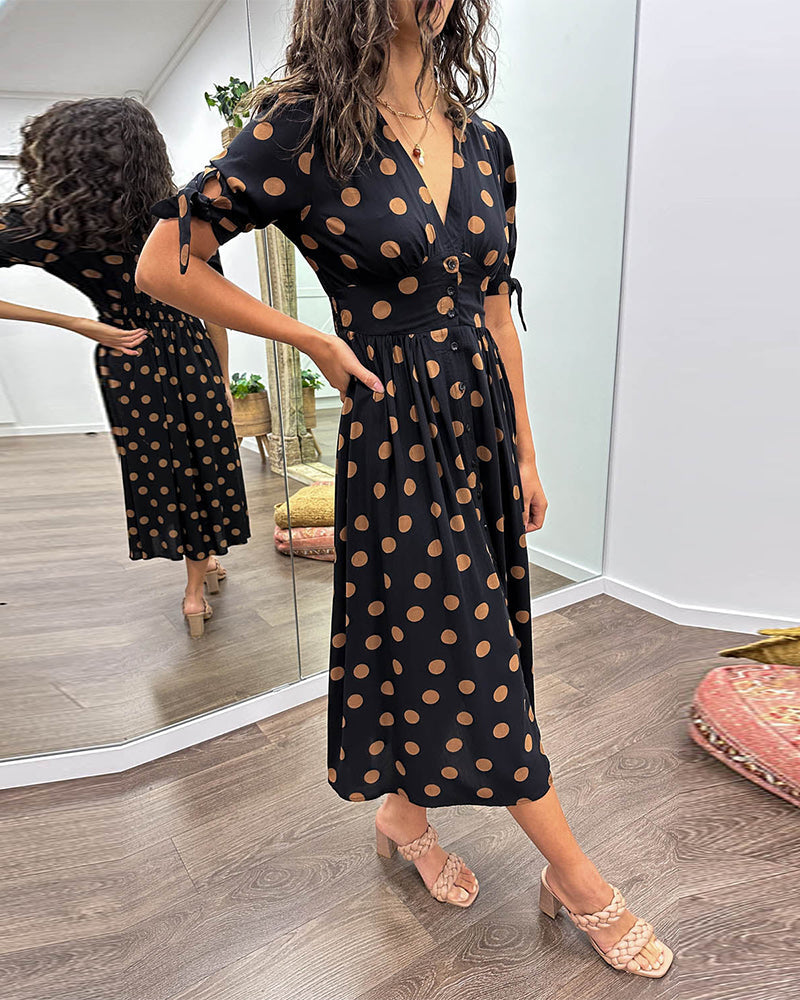 JESSY | STYLISH POLKA DOT V-NECK DRESS