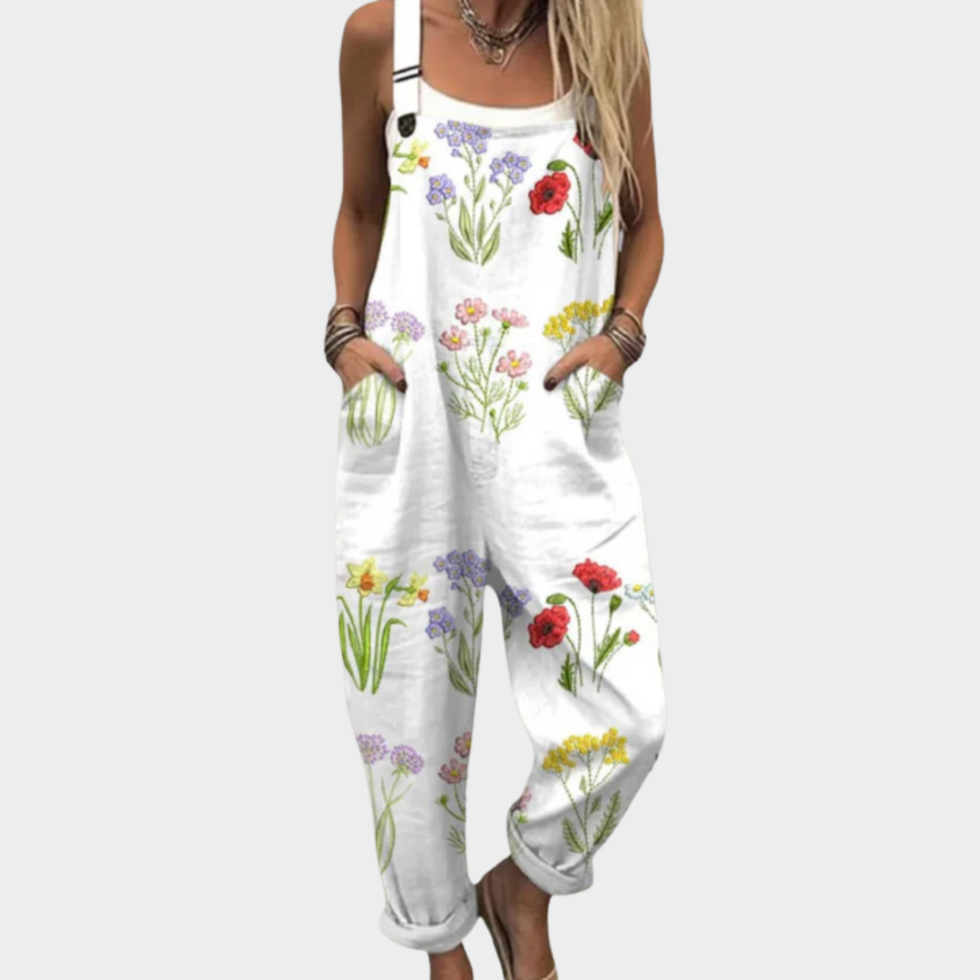 Bekväm mönstrad jumpsuit med vida ben