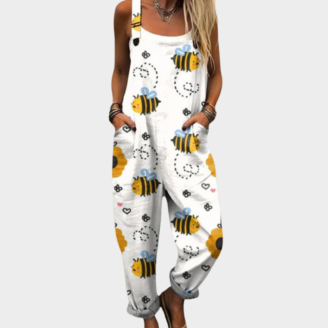 Bekväm mönstrad jumpsuit med vida ben