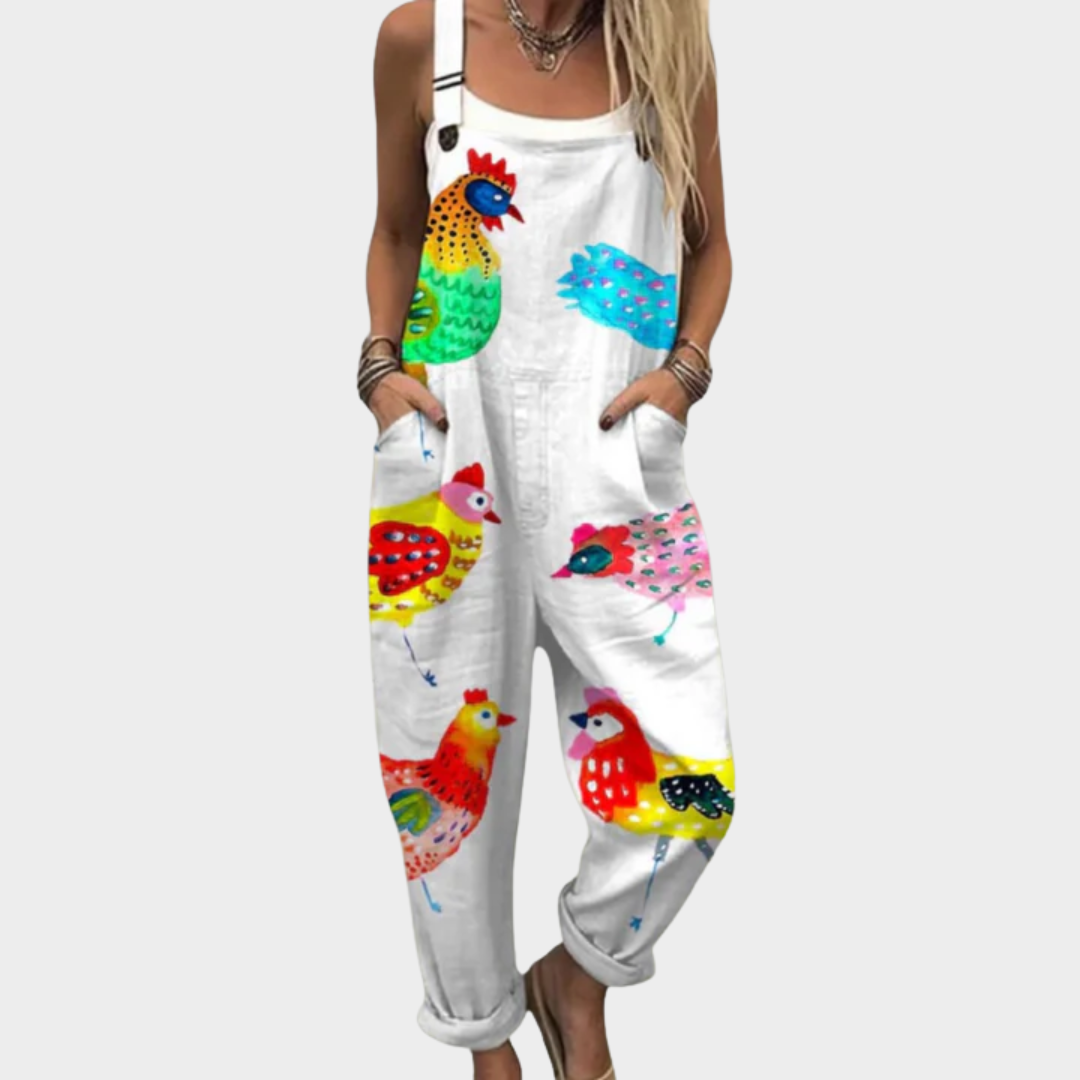 Bekväm mönstrad jumpsuit med vida ben