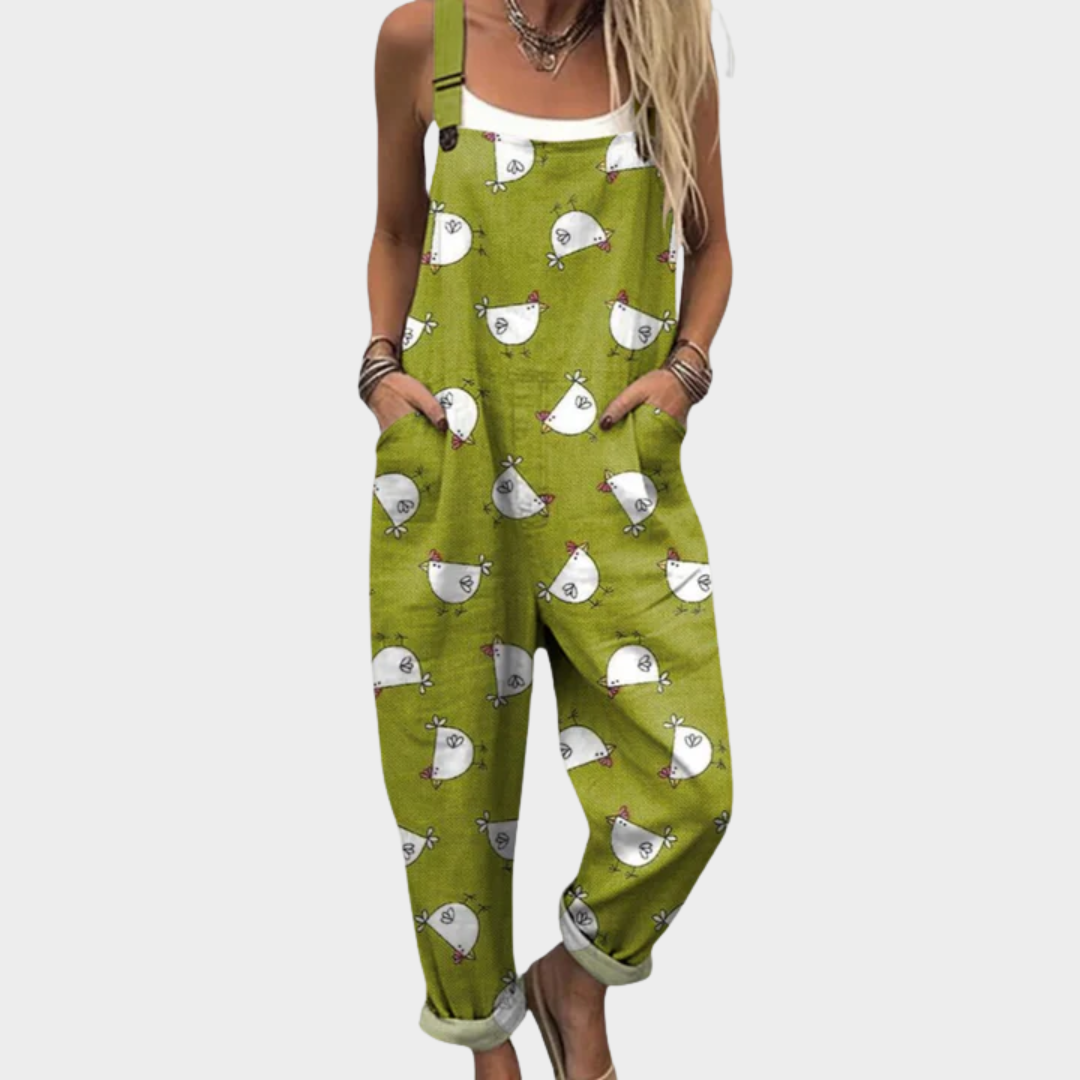 Bekväm mönstrad jumpsuit med vida ben