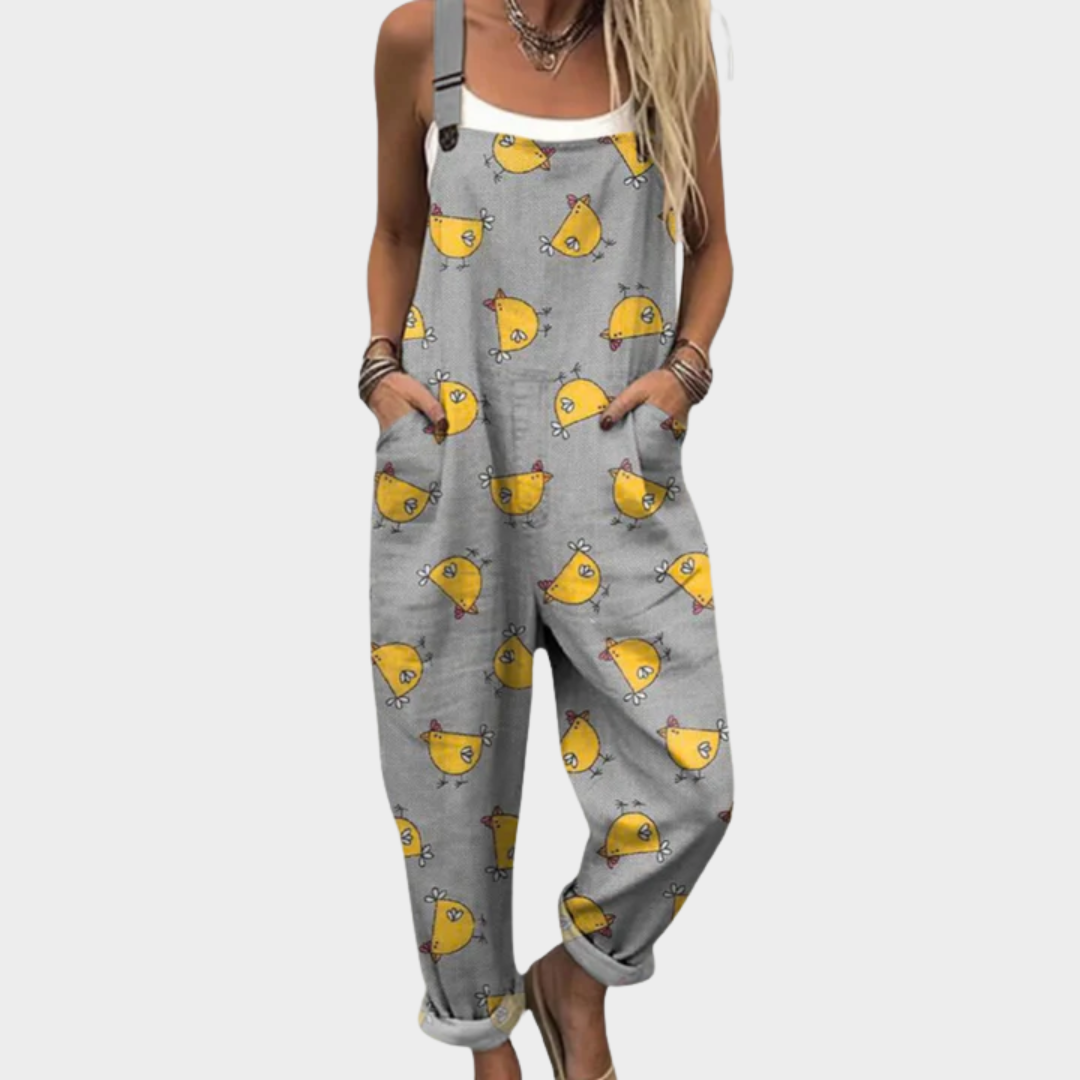 Bekväm mönstrad jumpsuit med vida ben