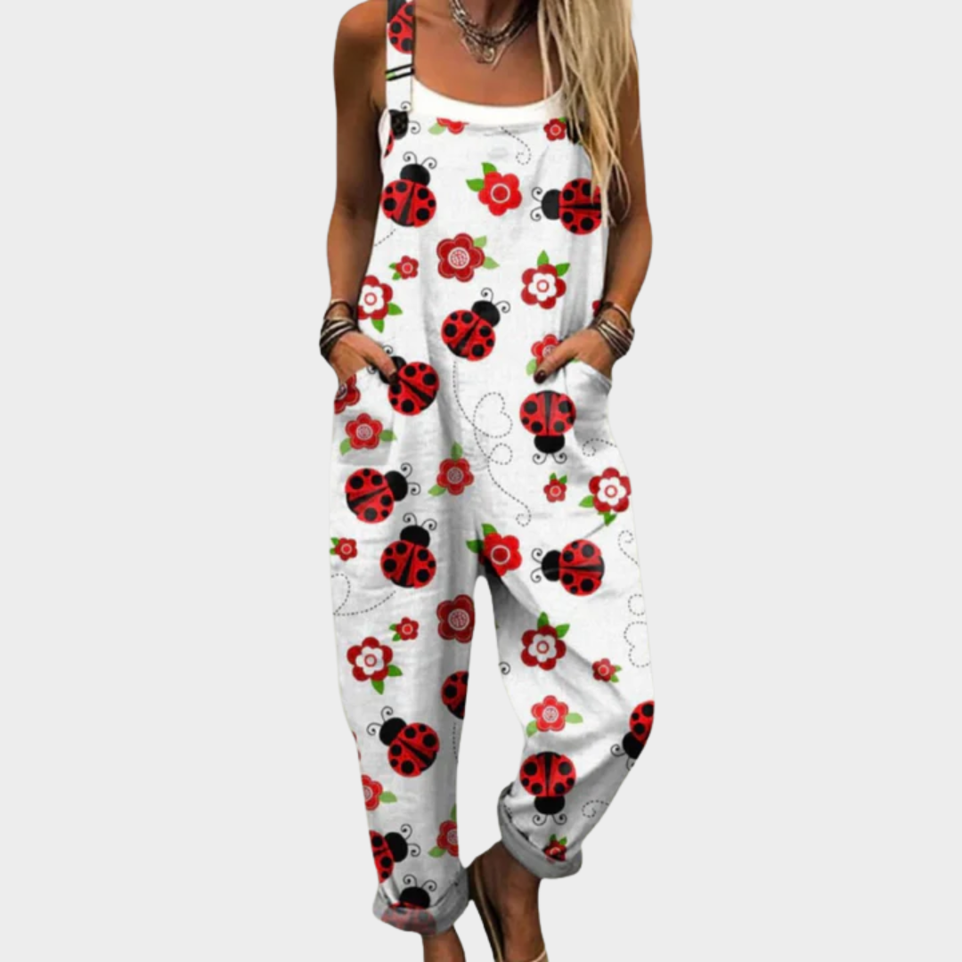 Bekväm mönstrad jumpsuit med vida ben