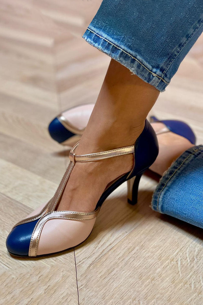 Alessia | Färgglada och bekväma pumps med T-rem och rund tå