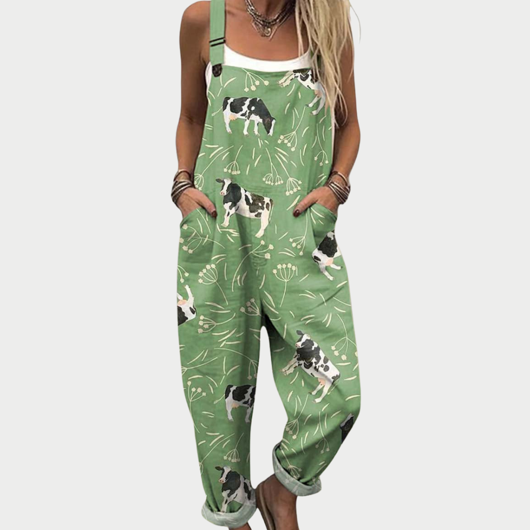 Bekväm mönstrad jumpsuit med vida ben