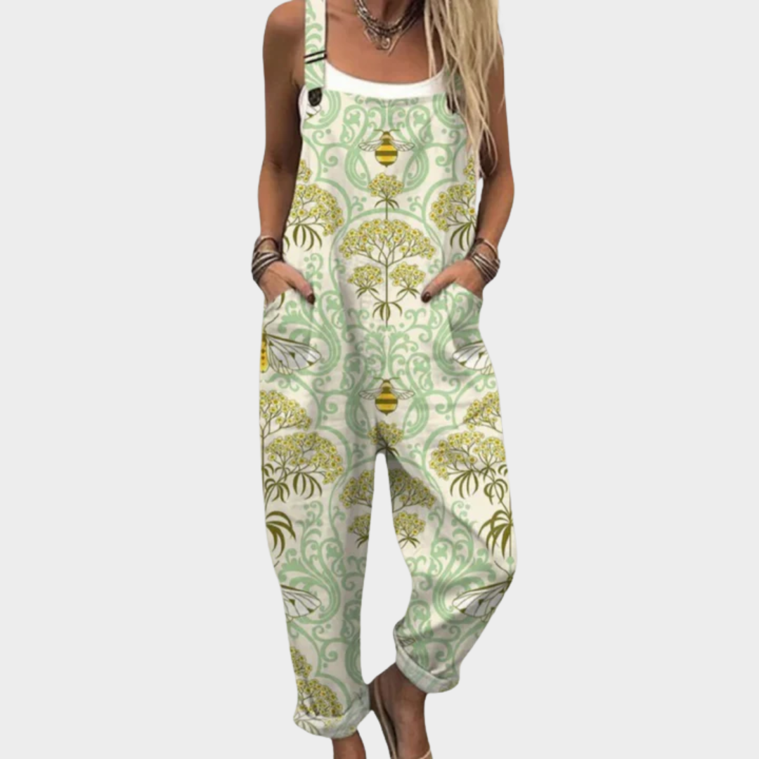 Bekväm mönstrad jumpsuit med vida ben