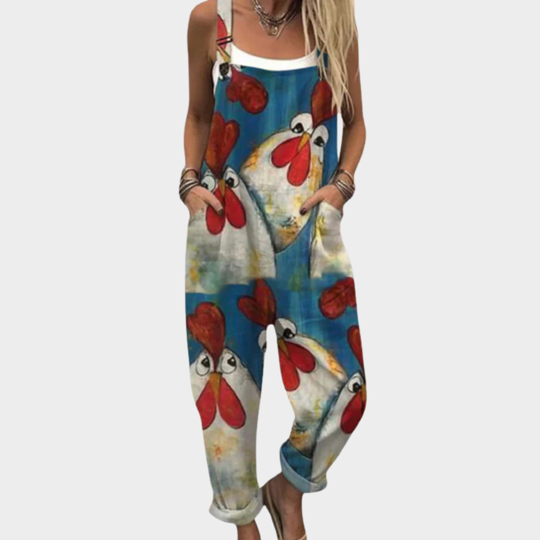 Bekväm mönstrad jumpsuit med vida ben