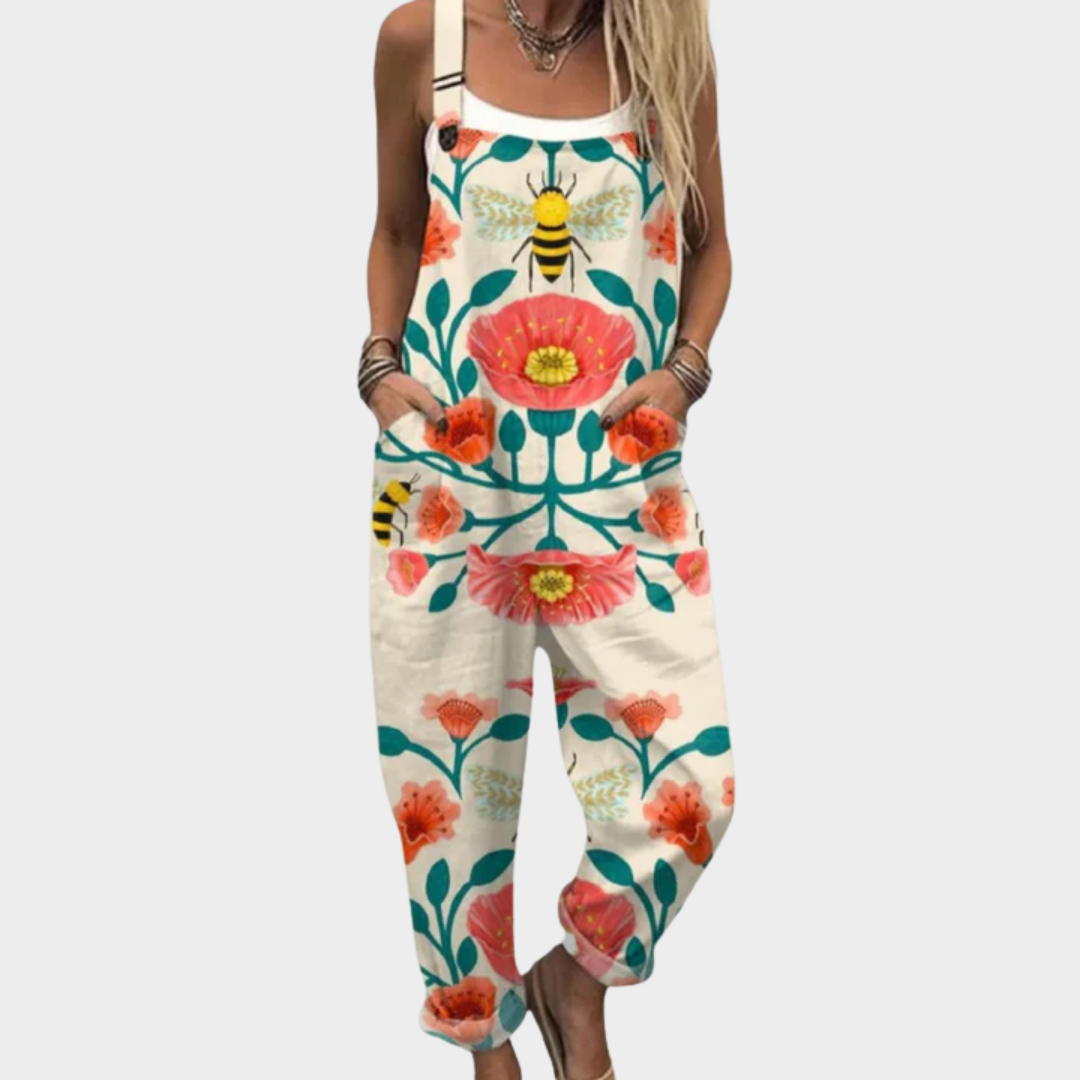 Bekväm mönstrad jumpsuit med vida ben