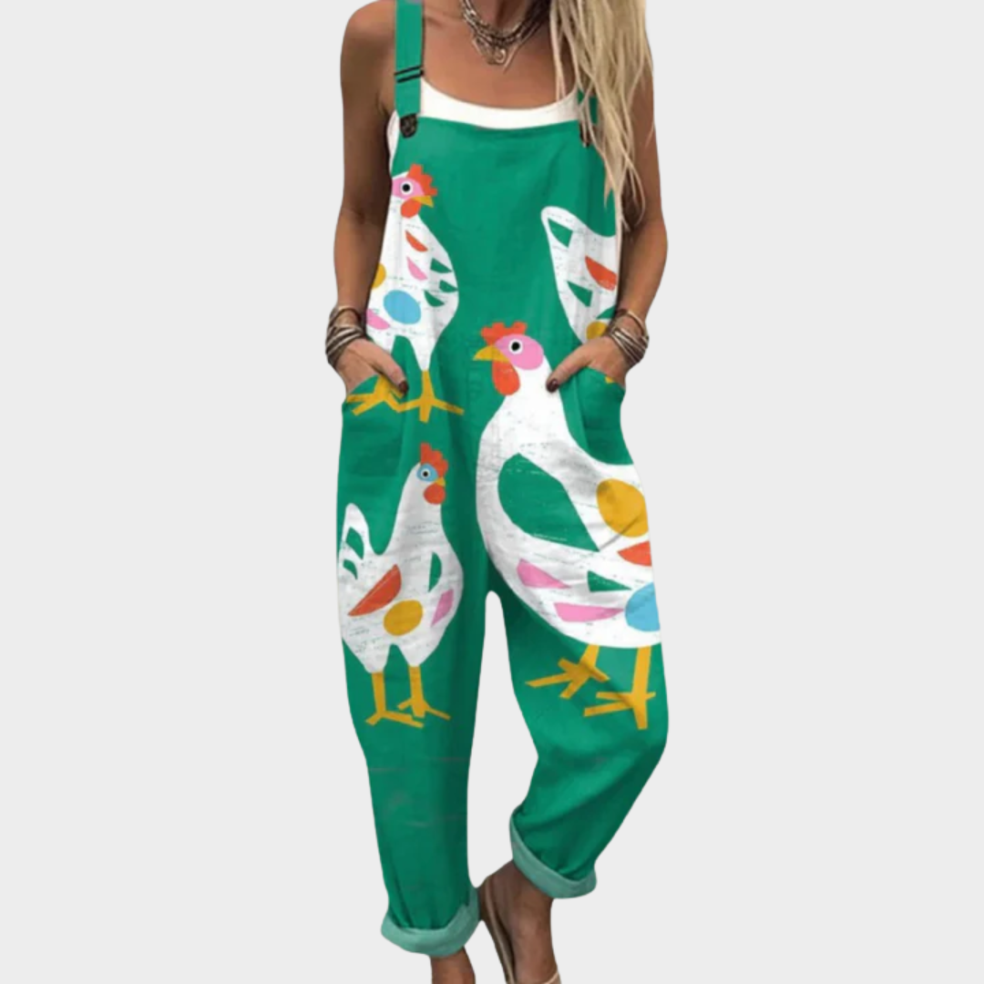 Bekväm mönstrad jumpsuit med vida ben