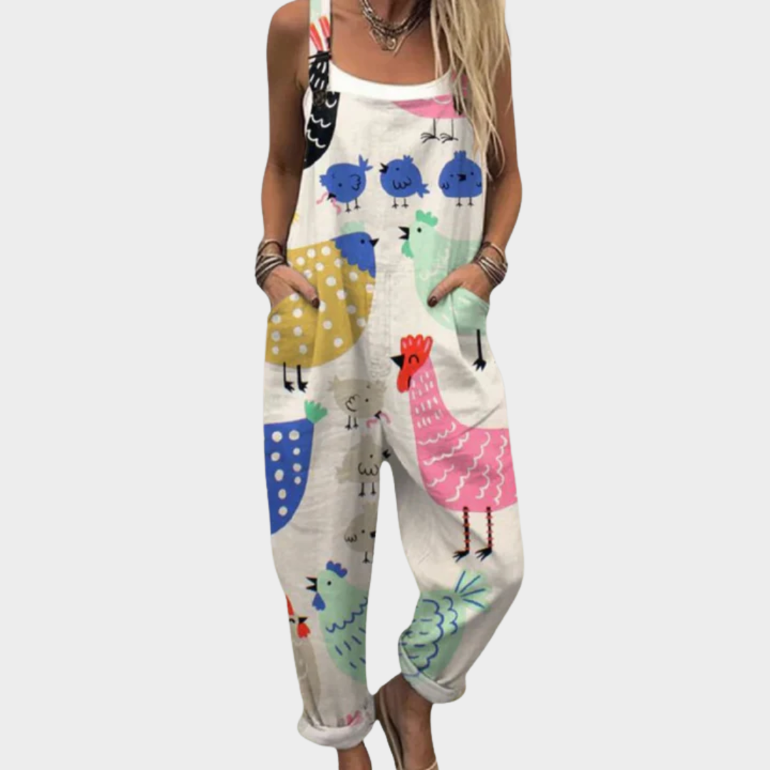Bekväm mönstrad jumpsuit med vida ben