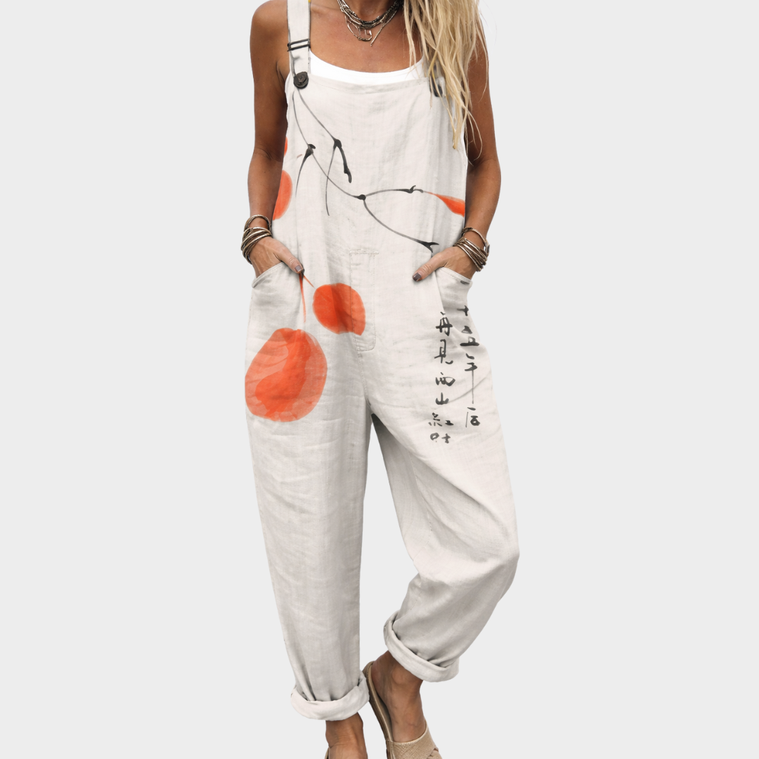 Bekväm mönstrad jumpsuit med vida ben