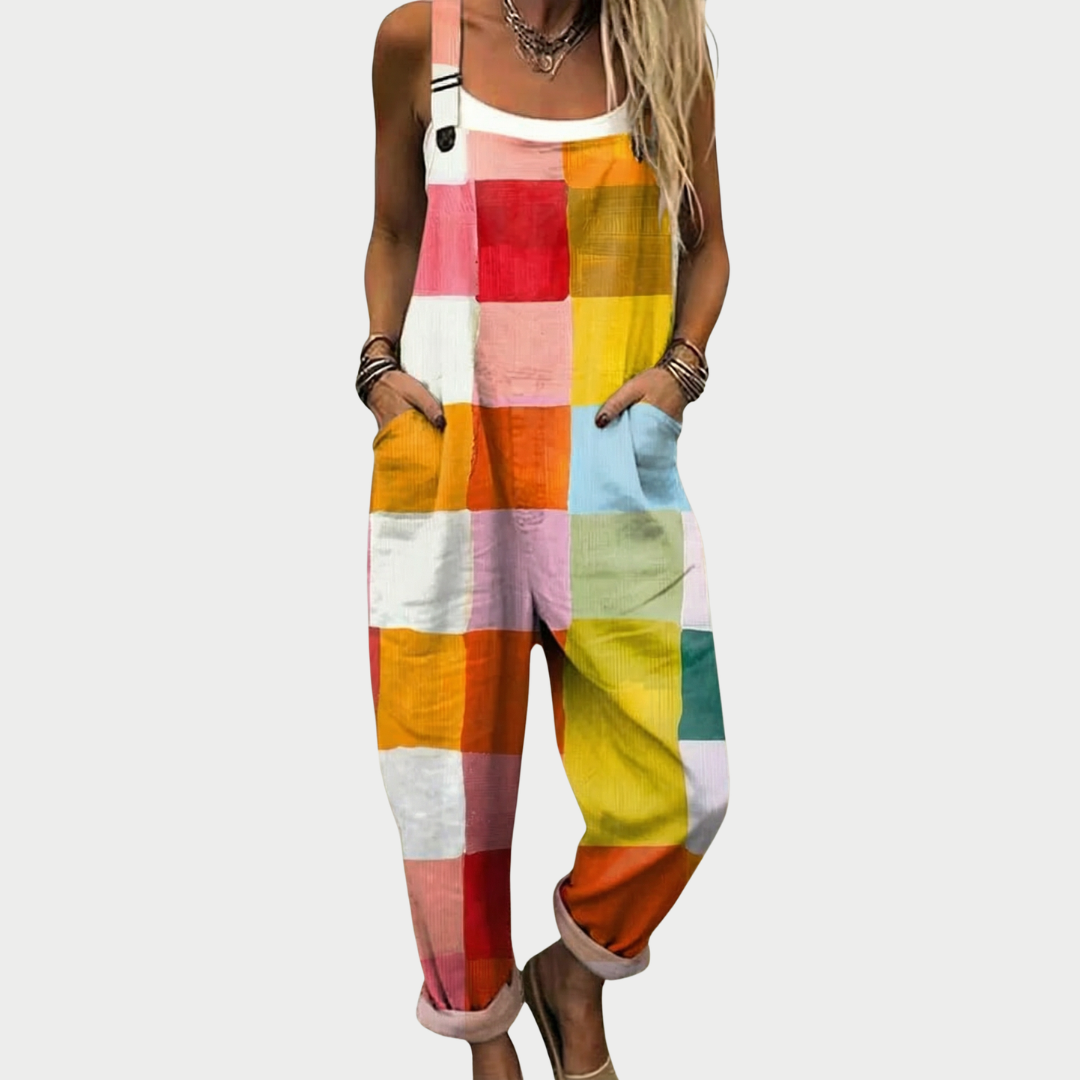Bekväm mönstrad jumpsuit med vida ben