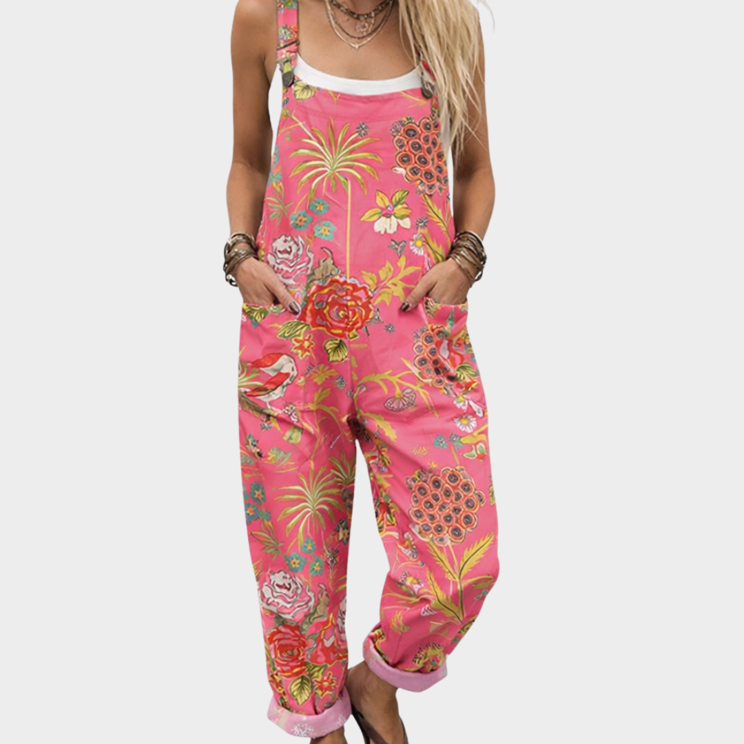 Bekväm mönstrad jumpsuit med vida ben