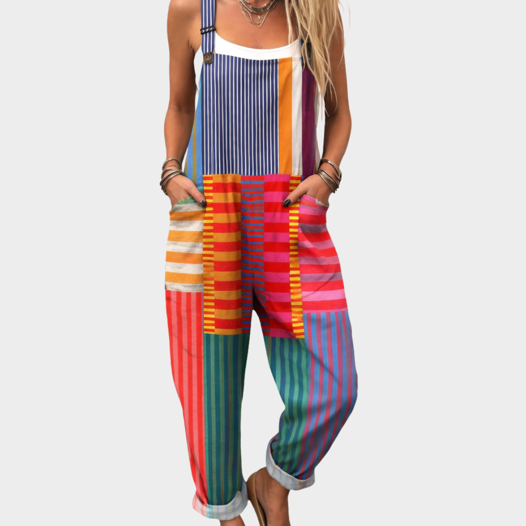 Bekväm mönstrad jumpsuit med vida ben