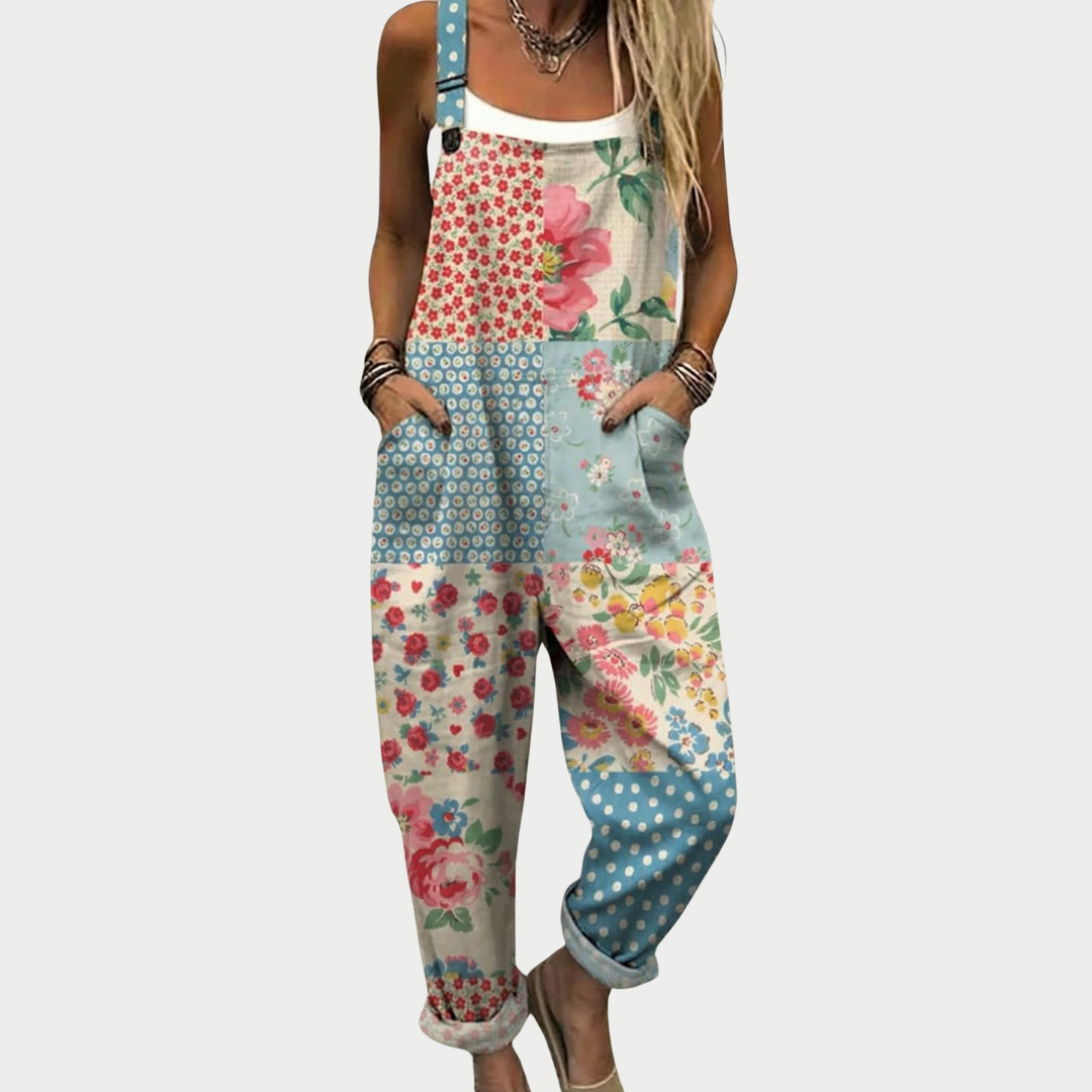 Bekväm mönstrad jumpsuit med vida ben