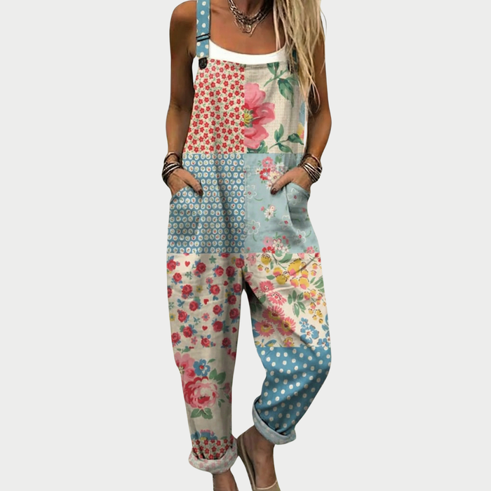 Bekväm mönstrad jumpsuit med vida ben