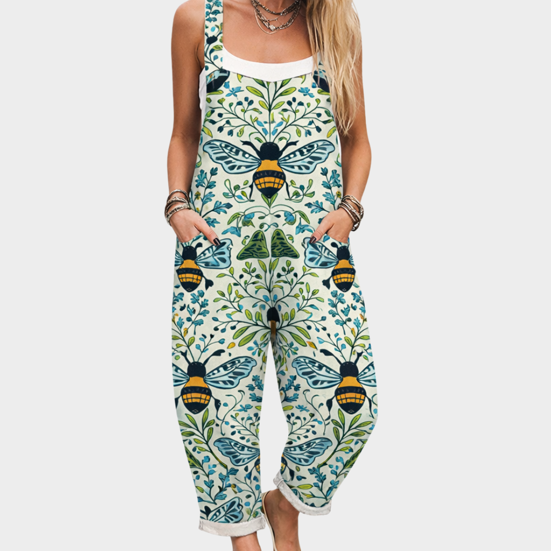 Bekväm mönstrad jumpsuit med vida ben