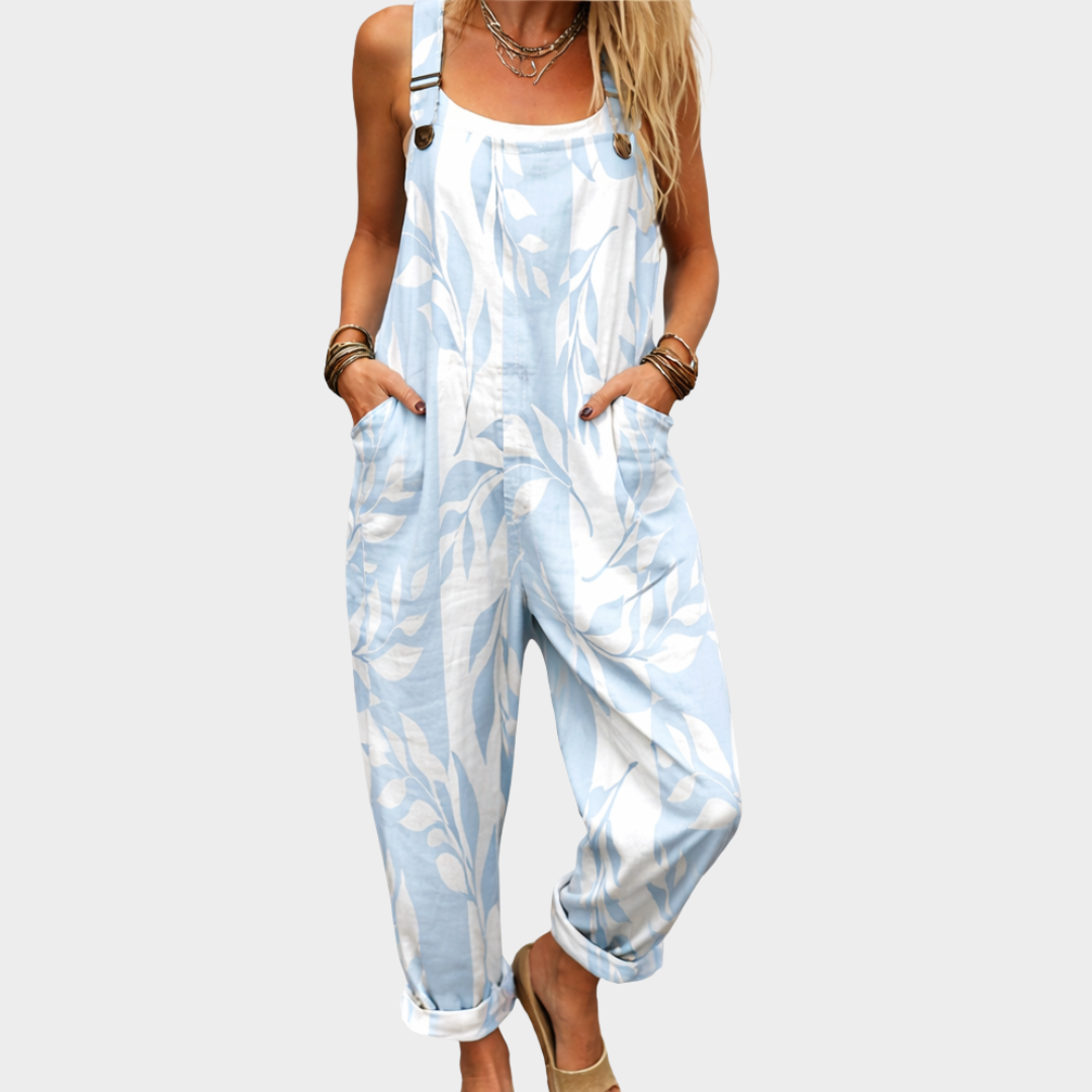 Bekväm mönstrad jumpsuit med vida ben