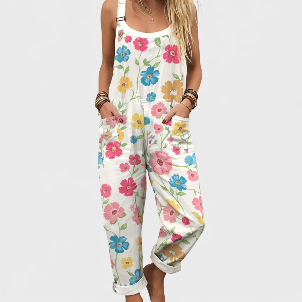 Bekväm mönstrad jumpsuit med vida ben