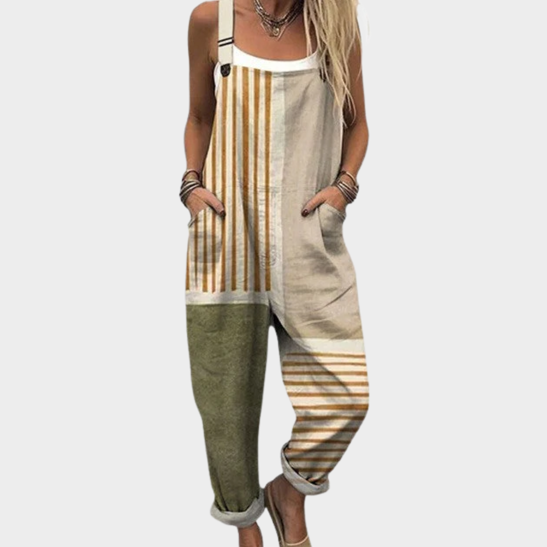Bekväm mönstrad jumpsuit med vida ben
