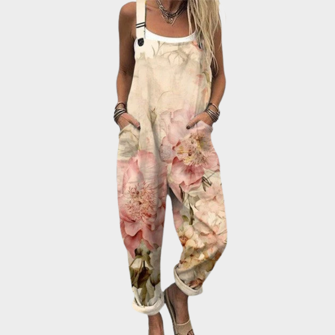 Bekväm mönstrad jumpsuit med vida ben