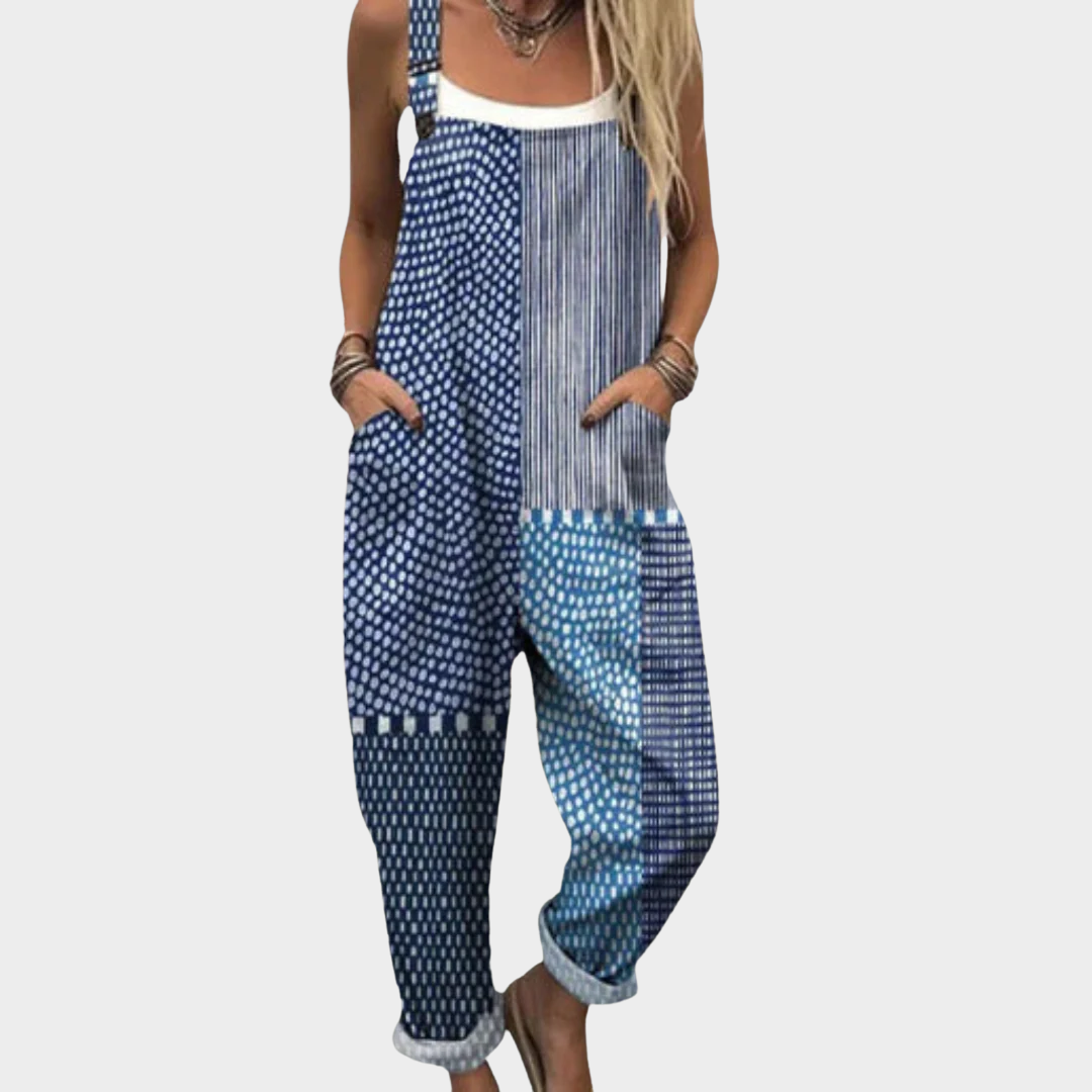 Bekväm mönstrad jumpsuit med vida ben