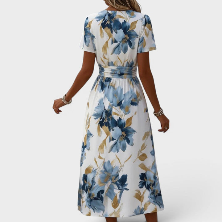 Denise™ | Blommig midilång omlottklänning