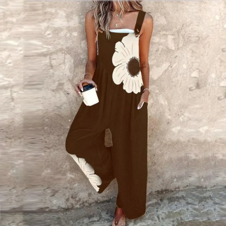 Bekväm mönstrad jumpsuit med vida ben