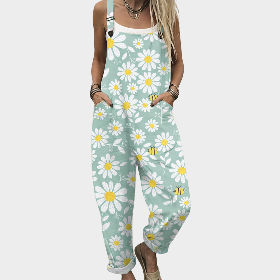 Bekväm mönstrad jumpsuit med vida ben