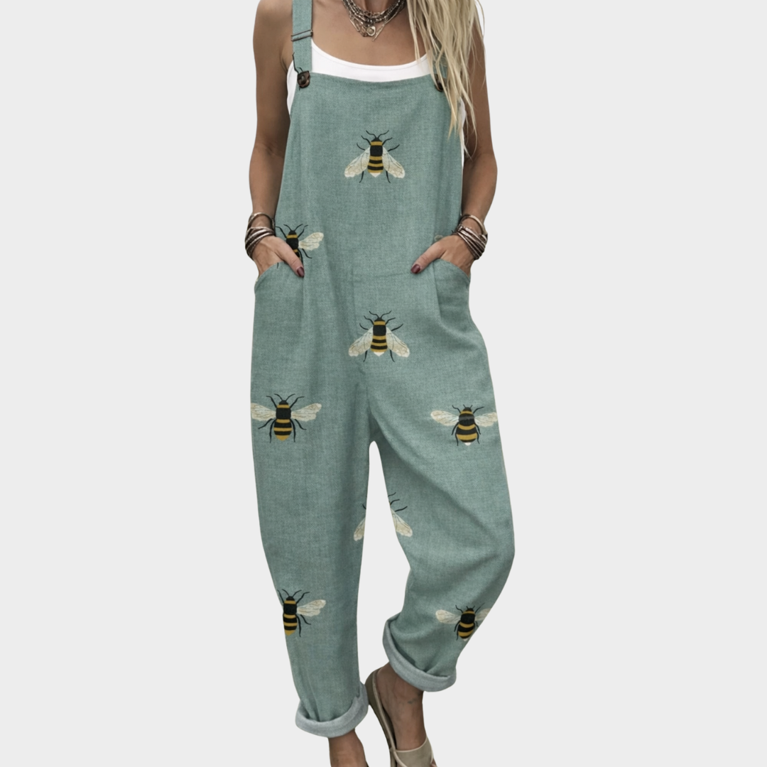 Bekväm mönstrad jumpsuit med vida ben