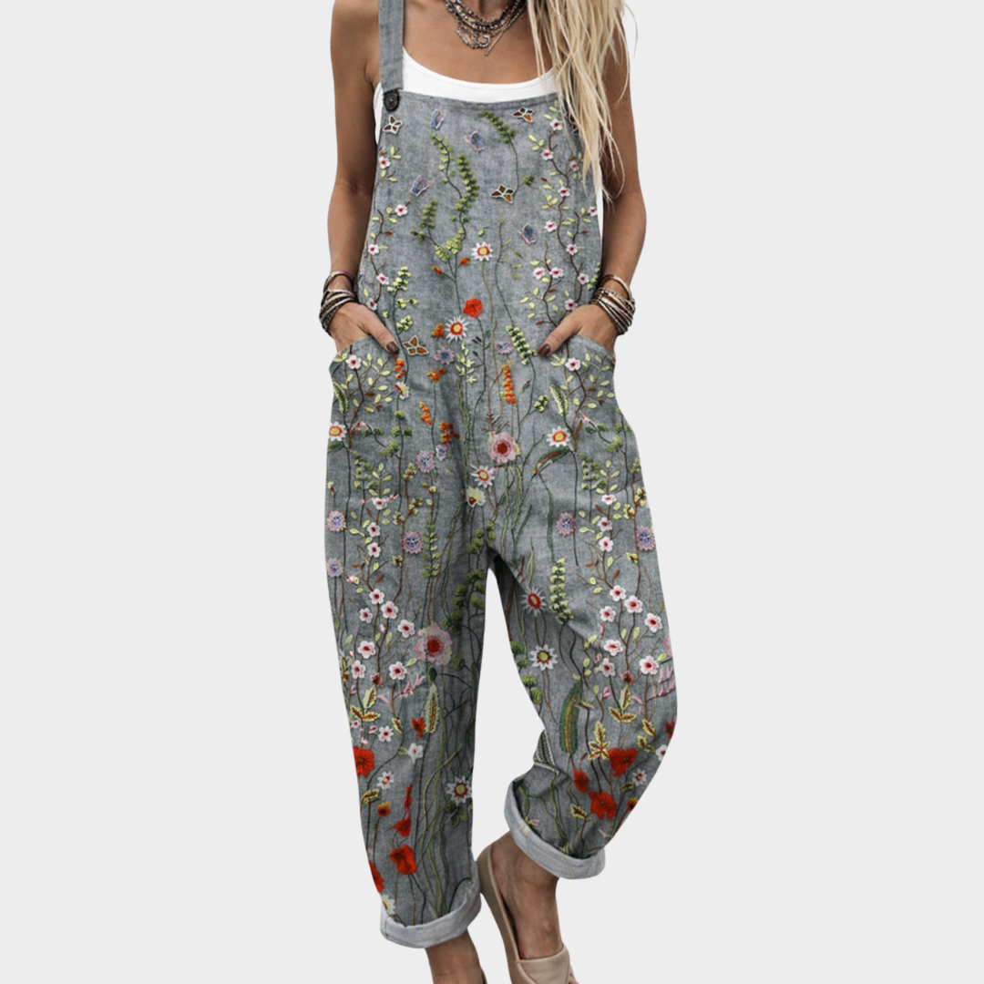 Bekväm mönstrad jumpsuit med vida ben