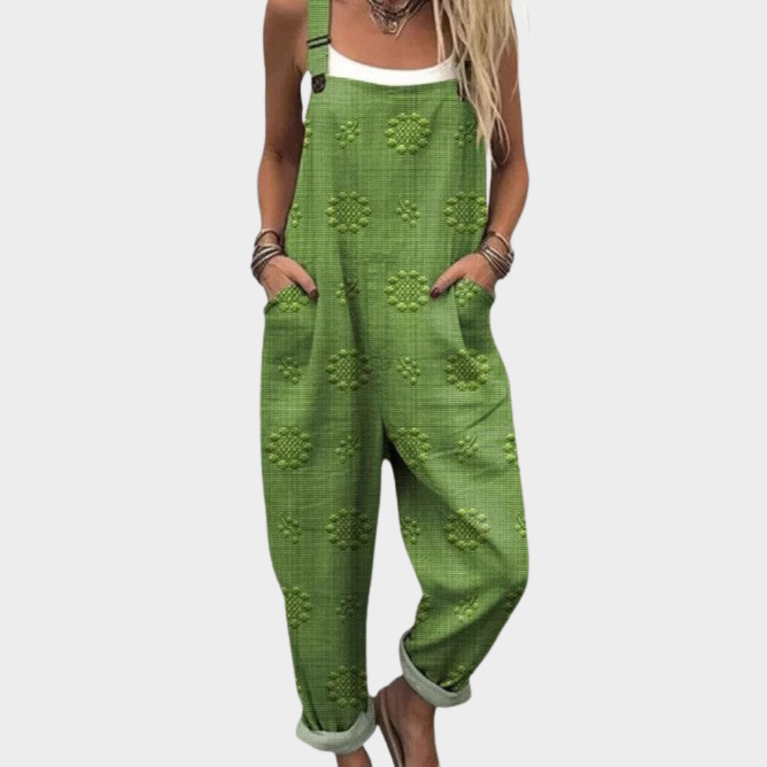 Bekväm mönstrad jumpsuit med vida ben