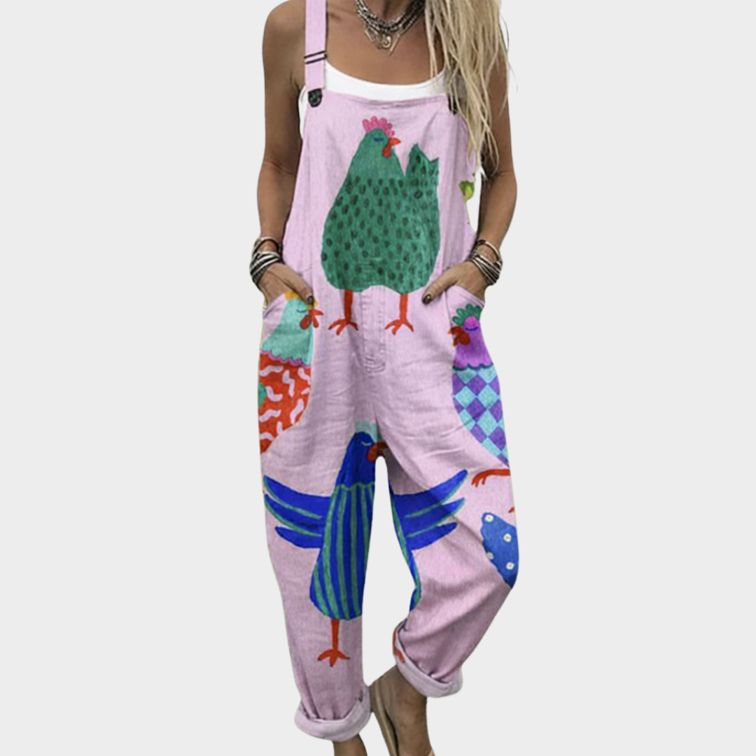 Bekväm mönstrad jumpsuit med vida ben